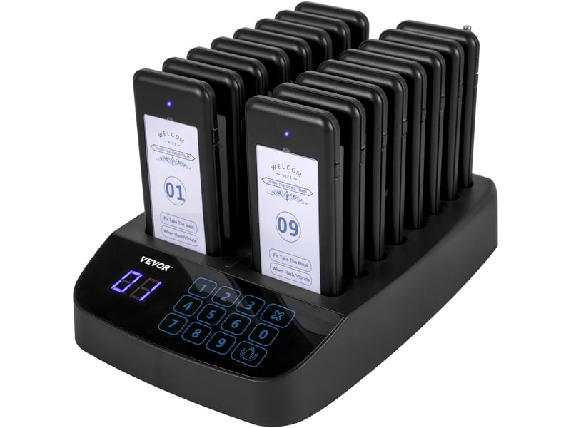  Vevor système radiomessagerie restaurant, 20 bipeurs. 98 canaux, écran tactile. Appel sans fil.  - Conforama A