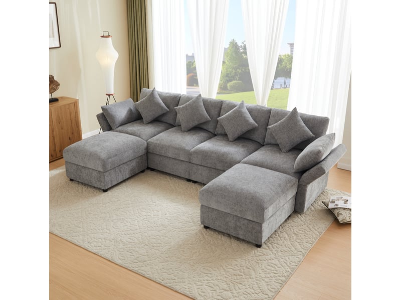  Canapé modulaire 284x156,5x86 cm accoudoirs réglables structure en bois gris  - Conforama B