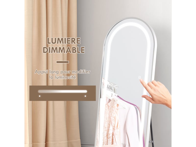  Miroir complet arqué miroir pleine longueur led 3 couleurs lumière réglables fonction mémoire 150 x 40 cm argent  - Conforama E