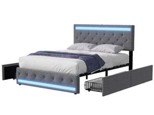 Lit avec rangement 140x190 cm <strong>DAHUEN</strong> <strong></strong> coloris gris
