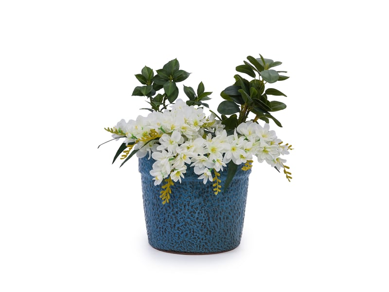  Lot de 3 pots de fleurs en céramique bleu antique, finition brillante et drainage intégré pour plantes  - Conforama A