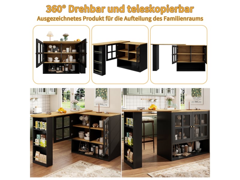  Table bar rotatif 360° moderne multifonction - 5 étagères + verre - noir - pour chambresalonsalle à manger  - Conforama E