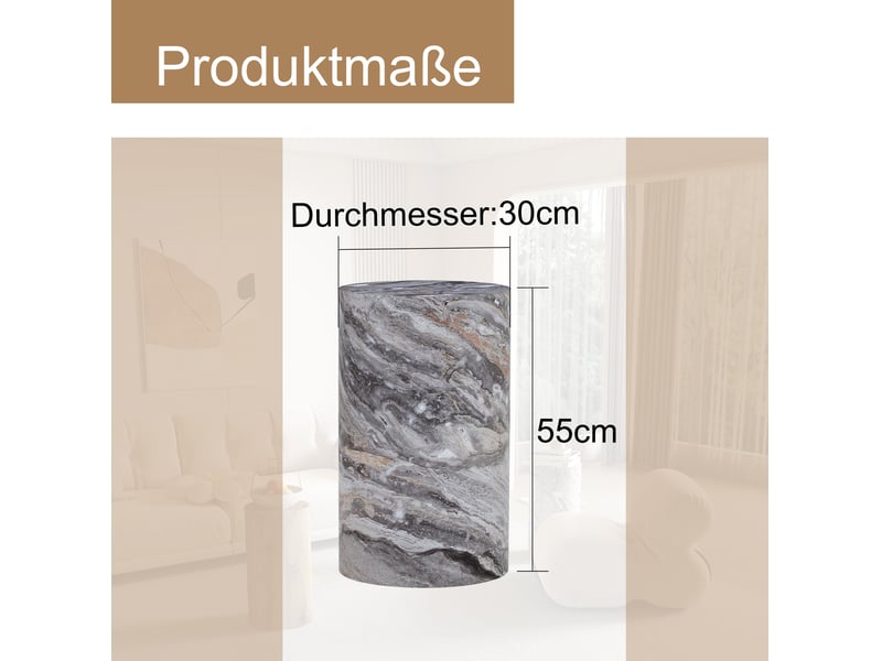 Table basse ronde 30x30x55 cm design minimaliste, plateau mdf finition marbre gris, stable pour salon, moderne, mdf  - Conforama C