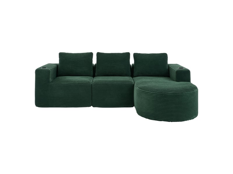  Canapé droit 2 places avec porte-gobelets  - 3 coussins, double mousse polyester vert rétro 265 × 176 × 60 cm  - Conforama A