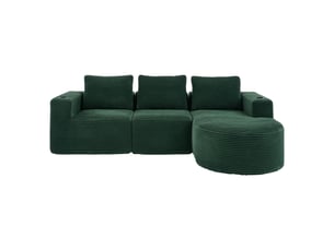 Canapé droit 2 places avec porte-gobelets  - 3 coussins, double mousse polyester vert rétro 265 × 176 × 60 cm