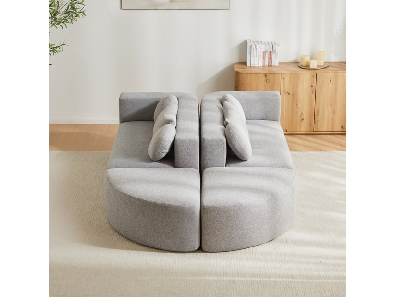 Canapé d'angle modulable en tissu chenille gris, canapé nuage sans montage avec fonction lit intégrée pour salon et chambre, 292x165x68 cm - Conforama E