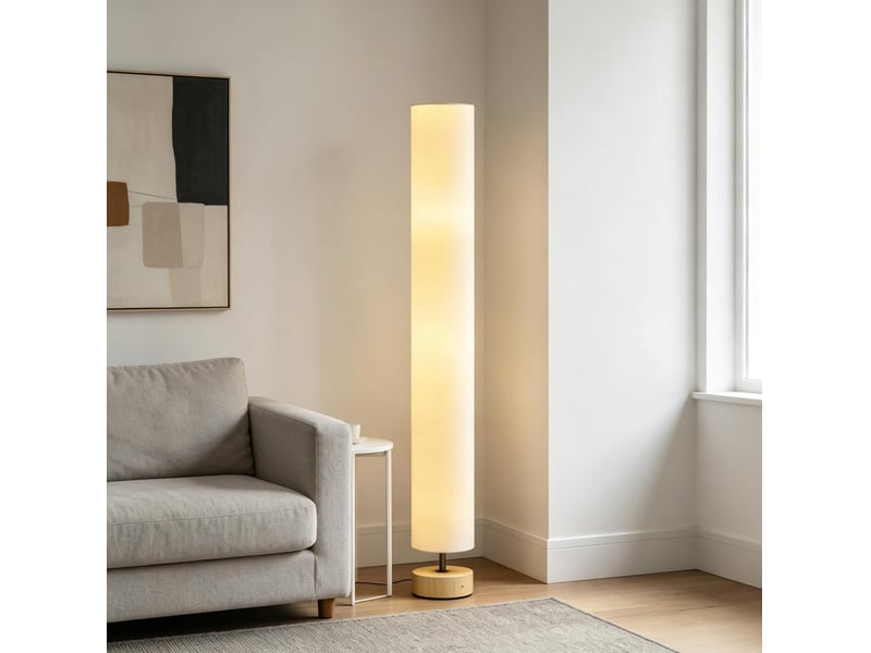 Lampadaire de salon 15 x 15 x 120 cm – beige – 2 douilles e27, interrupteur au pied et abat-jour en lin  - Conforama D
