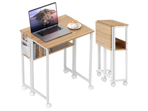 Bureau pliable, transformable en table d'appoint, étagère ouverte, naturel
