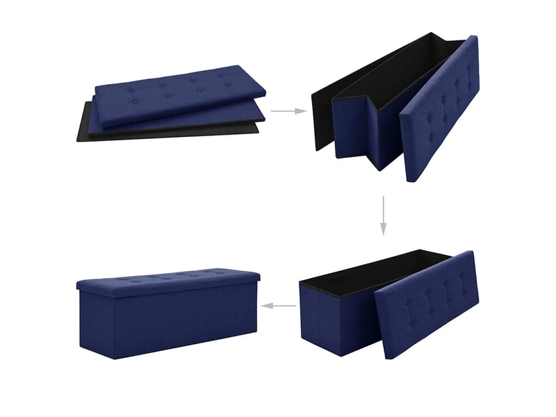  Banc chambre, banc de rangement pliable bleu faux lin  - Conforama E