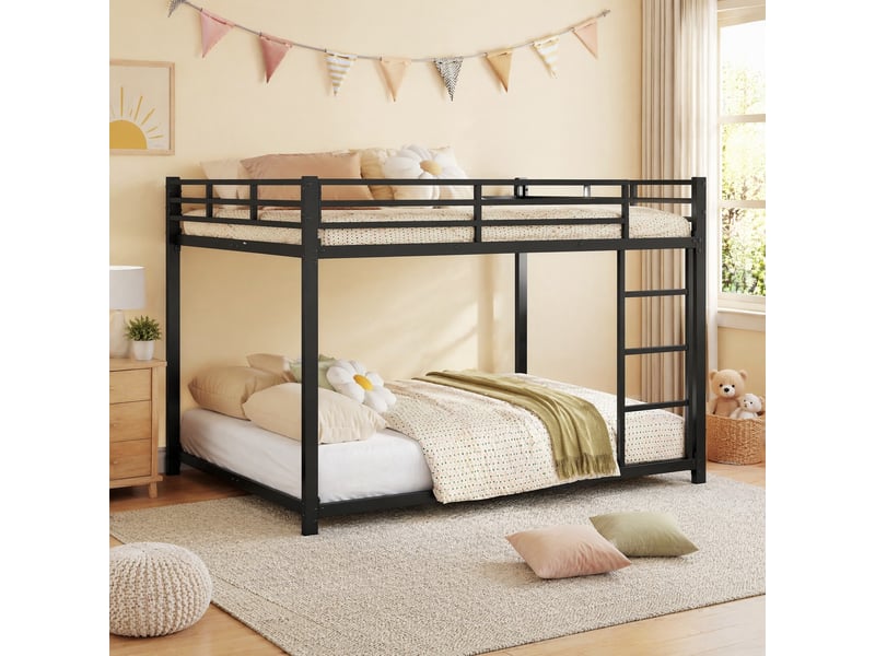  Lit superposé enfant 140 x 200 cm en métal avec échelle et barrières, noir  - Conforama B