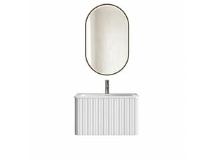 Ensemble meuble vasque suspendu 60 cm avec miroir led, façade rainurée blanche