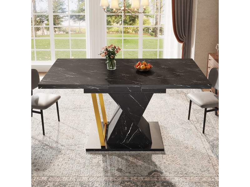  Table de cuisine rectangulaire avec allonge noir+doré - 80x110-140max.cm mdf table bicolore - Conforama E