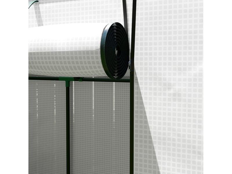  Serre adossée 200 x 76 x 170150 cm, en acier, blanche, avec porte enroulable et 2 fenêtres, protection uv  - Conforama D