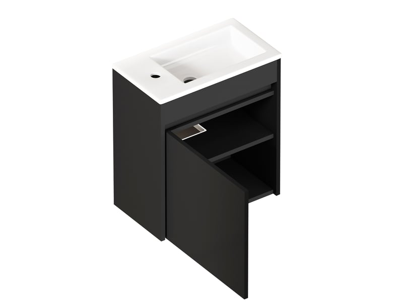 Meuble de salle de bain 46 cm avec rangement et porte à fermeture douce mdf noir - Conforama A