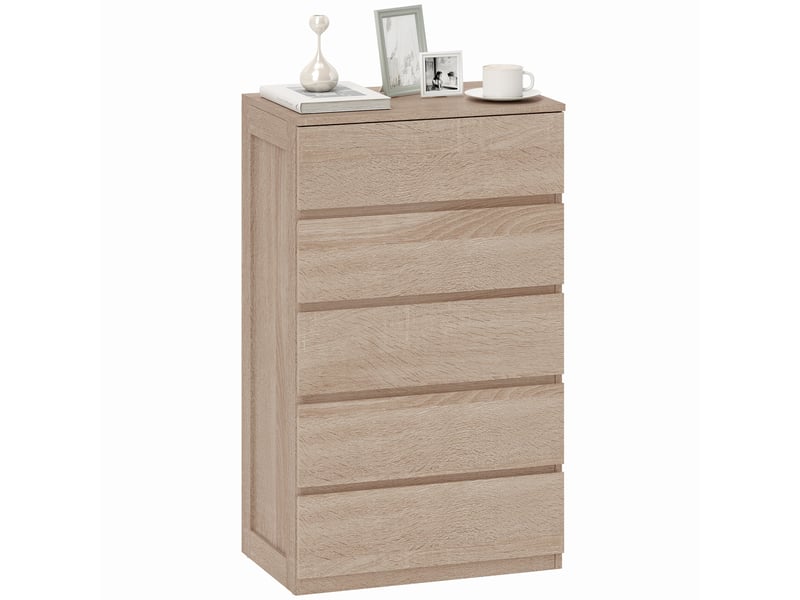  Commode en bois à 5 tiroirs avec glissières métalliques et poignées rainurées, 60 x 39 x 100 cm, couleur hêtre  - Conforama A