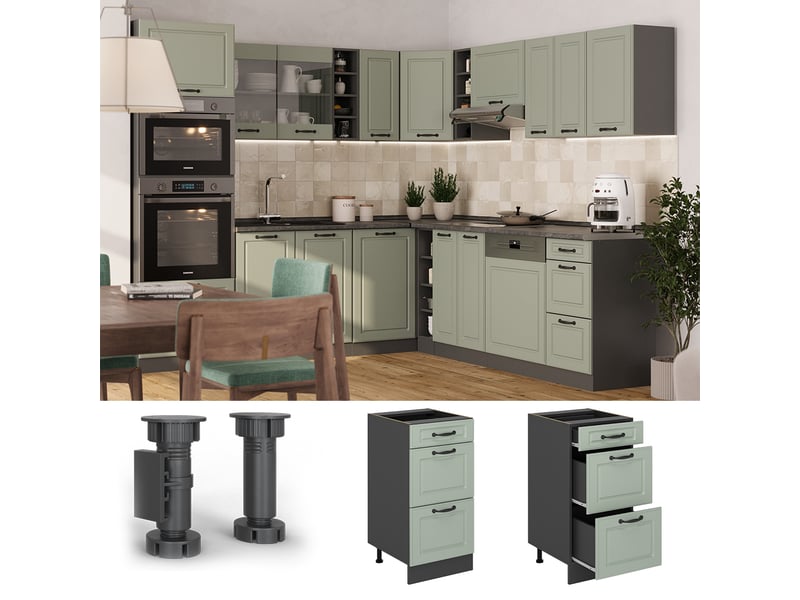  Vicco meuble cuisine, mint campagneanthracite, 40cm avec tiroirs sans plan de travail  - Conforama D