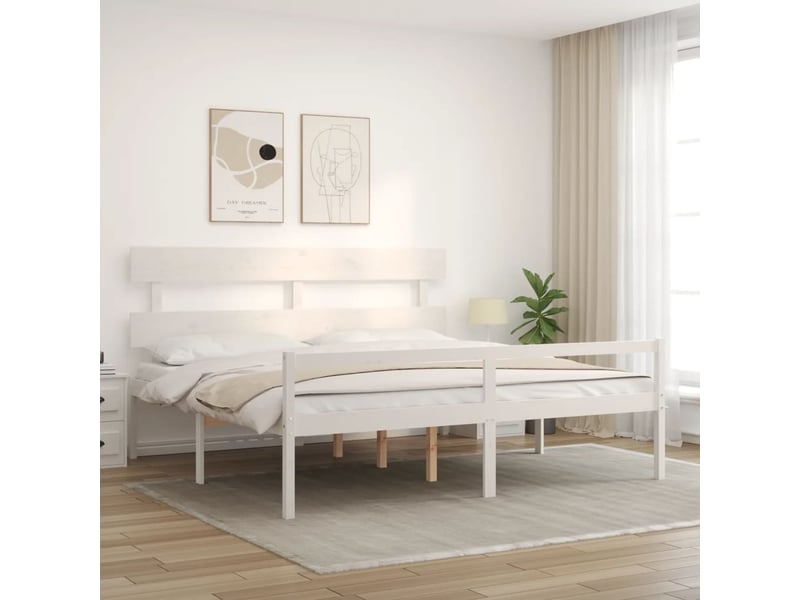  Lit double- lit adulte -  lit pour personne âgée sans matelas blanc 200x200cm bois massif  - Conforama B