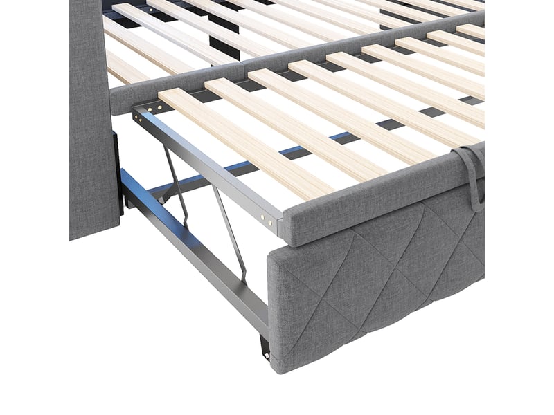  Lit banquette extensible 90 x 200 cm en lit double 180 x 200 cm avec led multicolore, ports usbusb-c et revêtement en lin gris sans matelas  - Conforama D