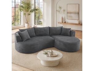 Canapé d'angle compressé droit fixe <strong>STILVORA</strong> <strong></strong> 3 places Velours côtelé Gris