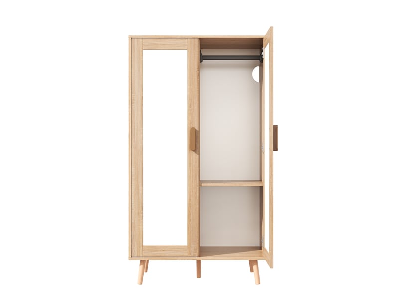  Armoire 2 portes 80x46x141.5 cm avec penderie blanc bois naturel  - Conforama A