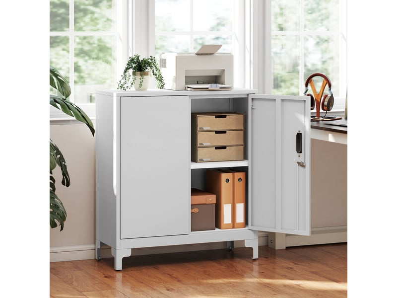  Classeur métallique à 2 portes, serrure et étagère - montage facile pour bureau, salle d'étude, garage - 80 x 35 x 91 cm - blanc  - Conforama D