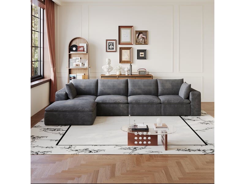 Canapé droit - tissu - gris foncé - pour salon et séjour 340x160x60cm - Conforama D