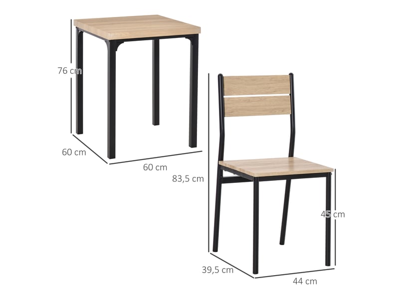  Ensemble table et chaises pour 2 personnes, table de cuisine avec chaises, table à manger 3 pièces avec 2 chaises encastrables, bois de chêne clair, pour cuisine salon maison  - Conforama C