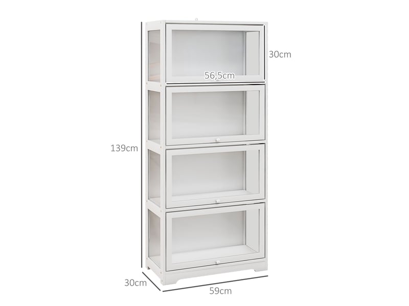  Vitrine pour collection buffet salon meuble de rangement à 4 niveaux avec portes à abattant, 59 x 30 x 139 cm, blanc  - Conforama E