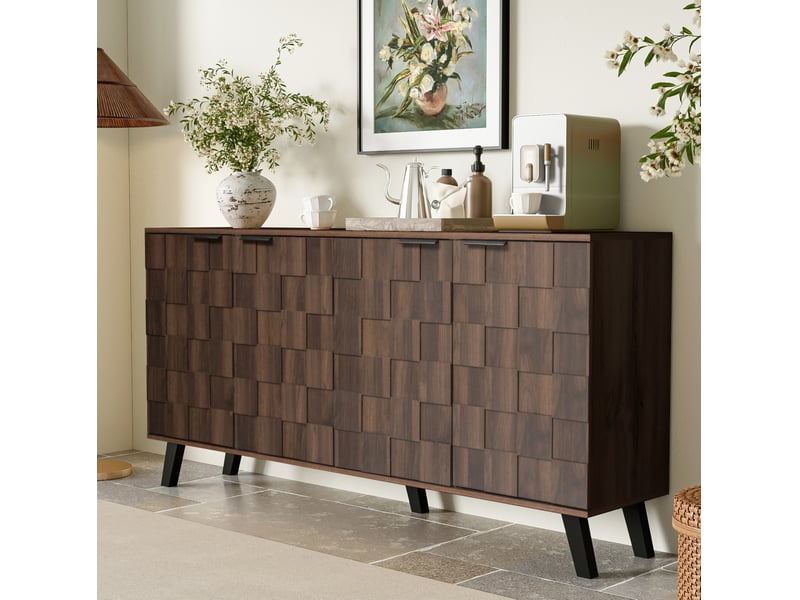  Buffet bas moderne 4 portes décor bois foncé – 160,5 x 35,5 x 78 cm  - Conforama C