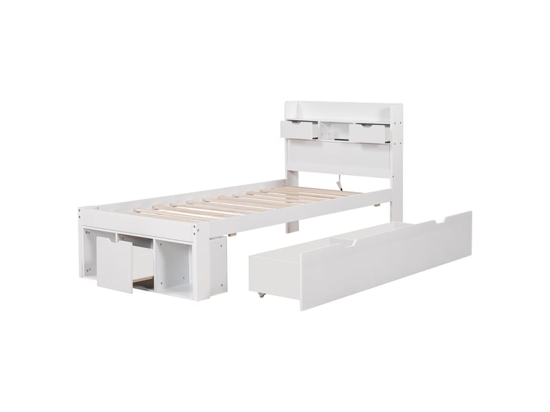  Lit avec rangement 90x200 cm blanc, tête équipée, tiroirs et usb Fay Lum - Conforama W