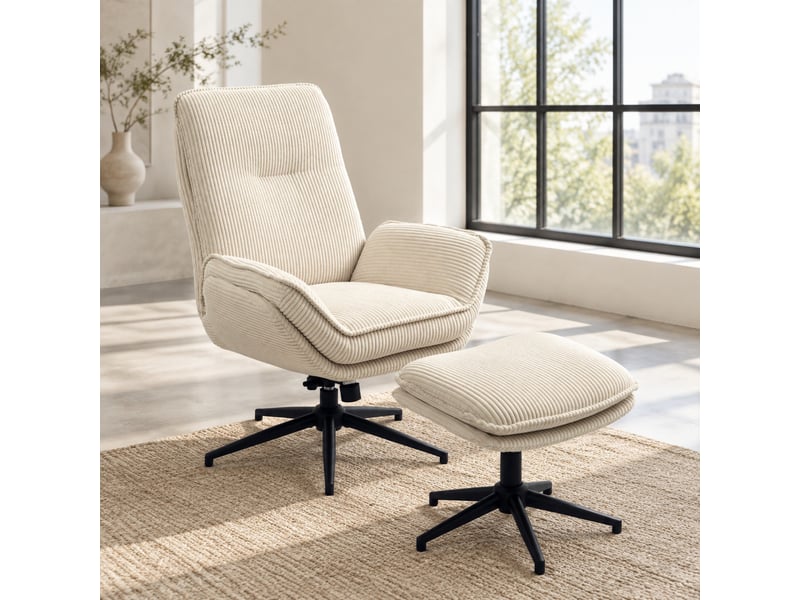  Fauteuil relax inclinable,85x74x104 cm,avec repose-pieds pivotant 360°,polyester,beige  - Conforama B