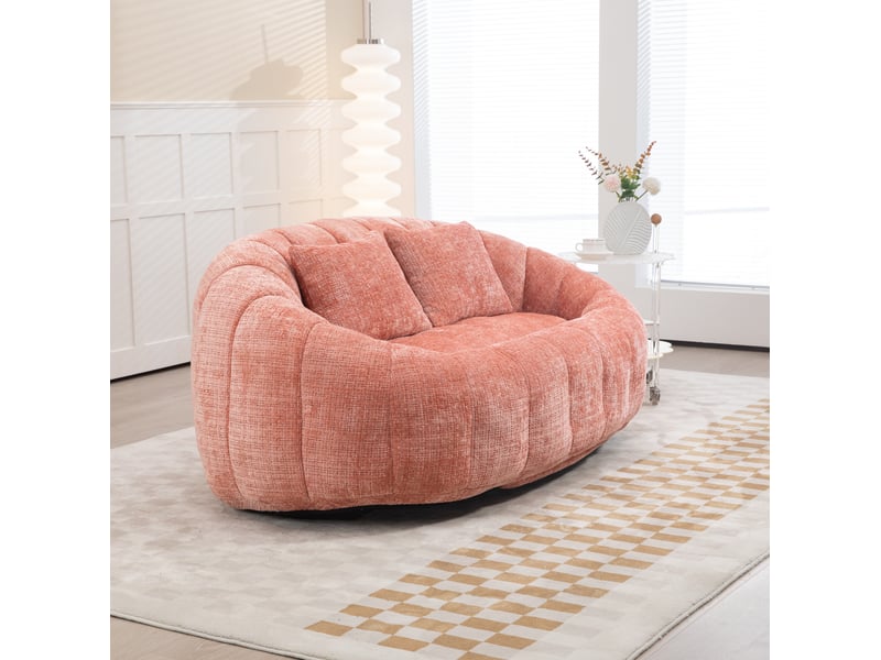 Canapé 2 places 150x95x63 cm sans structure en bois chenille rose  - Conforama C