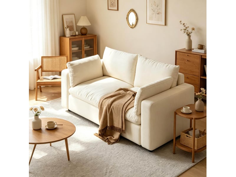  Canapé modulable 2 places 180x91x83 cm bois métal blanc  - Conforama D
