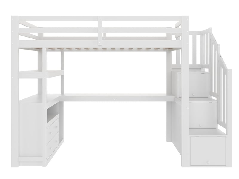 Lit mezzanine, 90 × 200 cm, lit simple avec échelle avec rangements, deux tiroirs, blanc - Conforama B