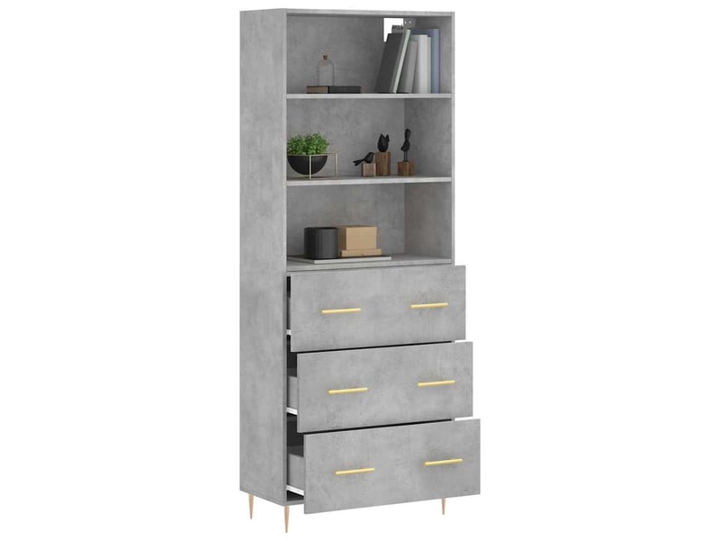 Buffet haut - bahut - meuble de rangement gris béton 69,5x34x180 cm bois d'ingénierie  - Conforama C
