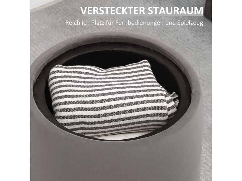  Tabouret ottoman 2 en 1, repose-pieds rond avec espace de rangement, couvercle amovible aspect velours gris foncé 838-270V00CG - Conforama E