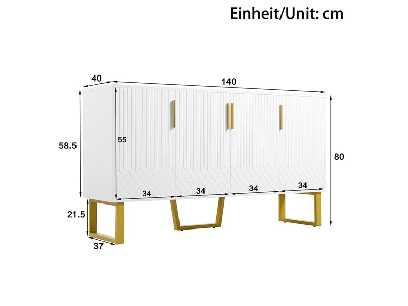  Buffet blanc brillant 4 portes en mdf 140 x 40 x 80 cm  - Conforama E