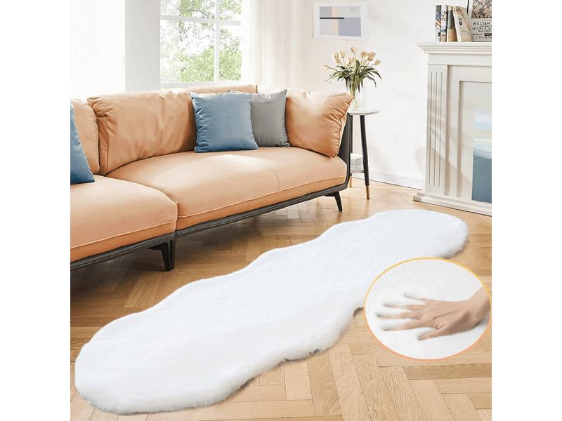  Tapis chambre blanc 60x180 cm fausse fourrure lavable descente de lit tapis moelleux salon doux poil ras grey fluffy runner ISG001299 - Conforama A