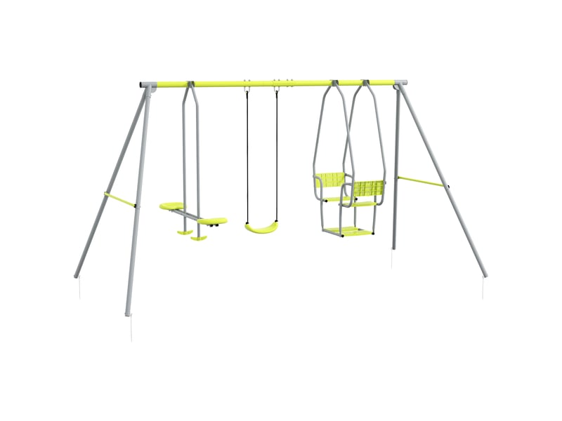  3 en 1 balançoire portique enfant avec 2 face à face et 1 siège de balançoire charge max. 225 kg vert  - Conforama A