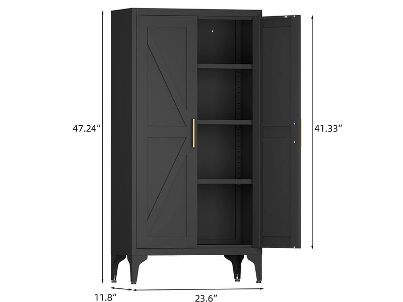  Buffet haut de rangement 60x30x120 cm, avec 2 portes en métal, style contemporain, meuble de rangement, coloris noir  - Conforama C