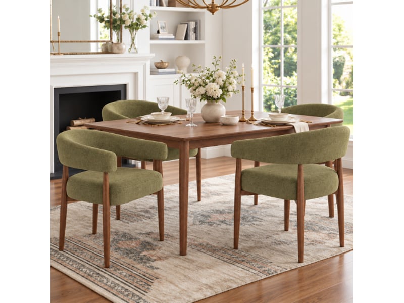Lot de 2 chaises en métal aspect bois, assise respirante, style moderne, chenille, noyer + vert olive - Conforama B