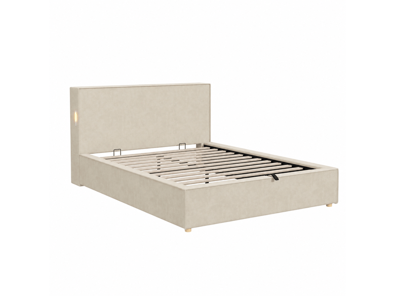 Lit avec rangement beige en chenille 120x200 cm, tissu peau douce et stabilité renforcée - Conforama A