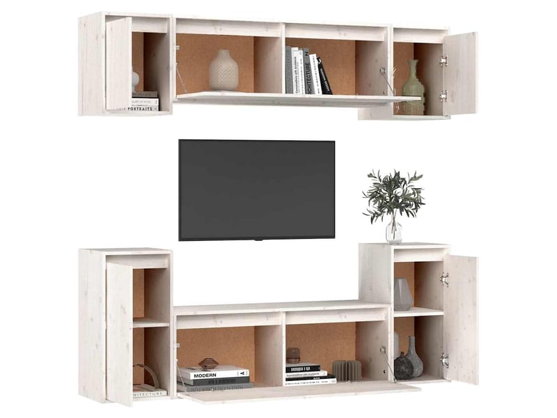  Lot de 6 meuble tv bas salon blanc bois massif de pin shl13147  - Conforama D