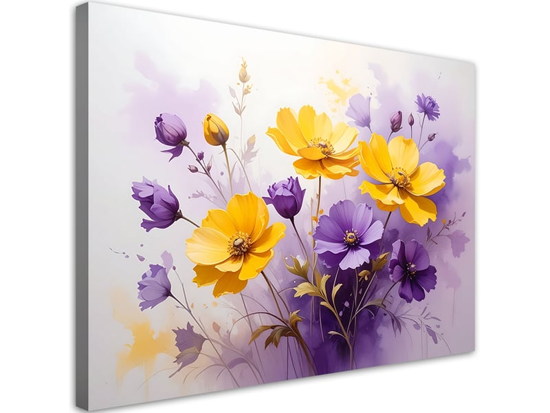  Tableaux, fleurs violettes et jaunes dans une aquarelle pastel 30x20 1312614008 - Conforama A