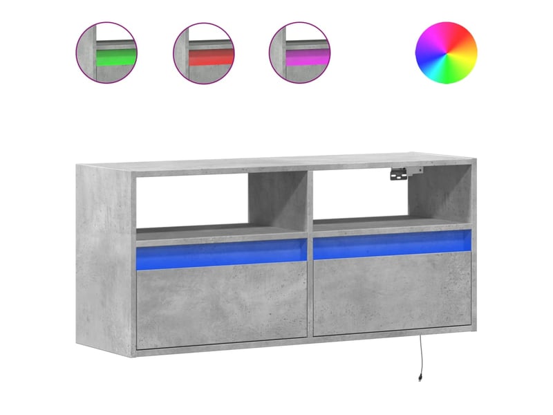  Meuble tv - banc tv - meuble de rangement mural avec lumières led gris béton 100x31x45 cm  - Conforama A