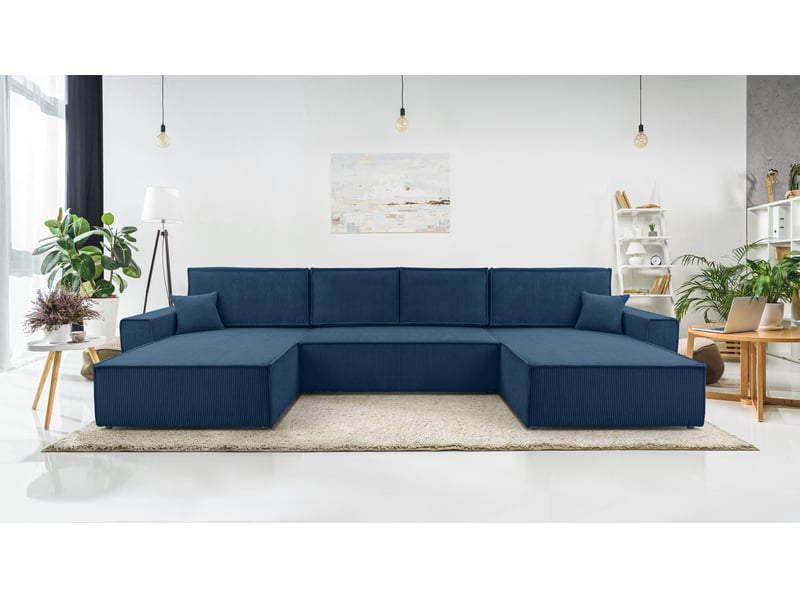  Canapé d’angle en velours côtelé blanc cedria – 287 cm Cedria U - Conforama B