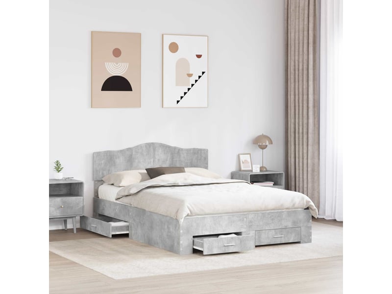  Lit double- lit adulte -  cadre de lit gris béton 150 x 200 cm bois d'ingénierie  - Conforama B