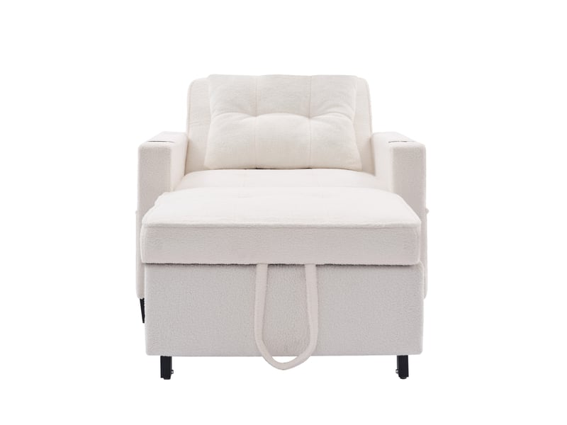 Fauteuil convertible 3 en 1 blanc avec porte-gobelets et port usb, dossier inclinable, couchage d’appoint 1 place - Conforama A