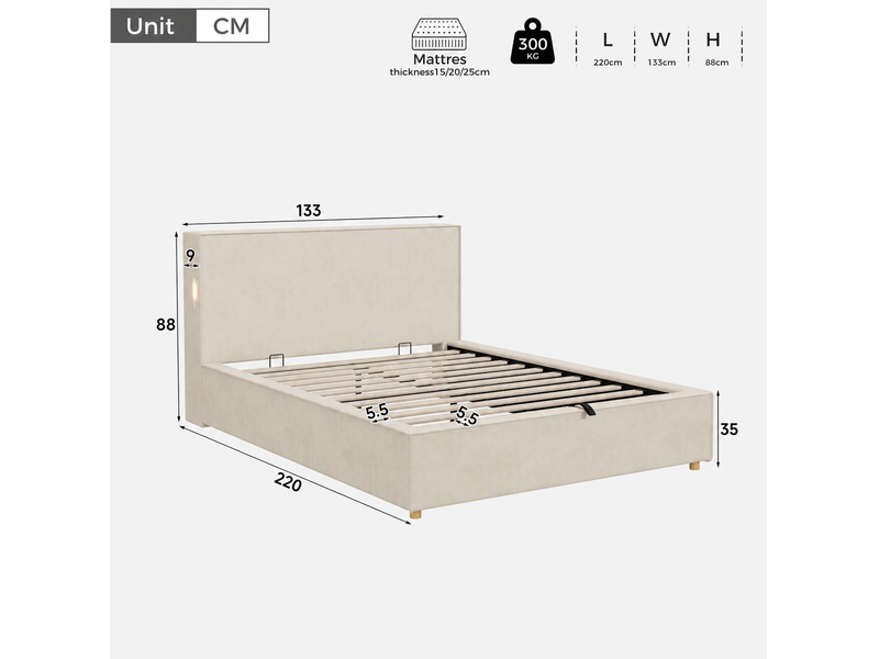  Lit coffre simple 120x200 cm avec sommier beige  - Conforama C