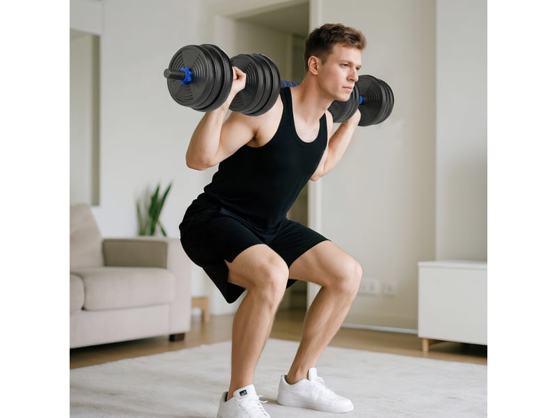 Kit haltères musculation haltères réglables 25 kg 3 en 1, ensemble de poids réglable avec barre d'extension bleu - Conforama C